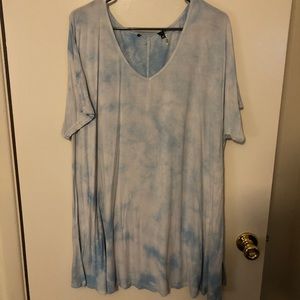 Blue and White Tie Dye Piko Top